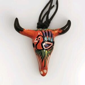 Neon Talavera Cow Bird‎ Skull Steer Head Longhorn horn Pottery MX Hanging Art